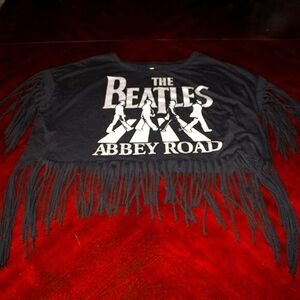 The Beatles Abbey Road Fringe Crop Top - Size XL - Retro, Music-Inspired, Y2K